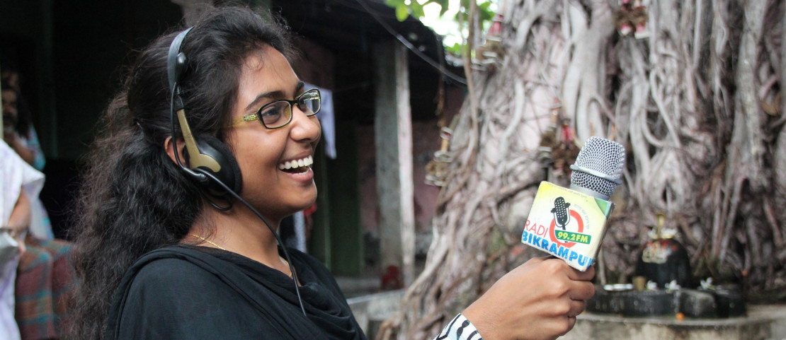 Female community radio journalist in Bangladesh