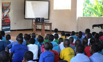 Viewing of ‘Hooked’ in 2014 at Lords Meade Vocational College in Jinja, Uganda