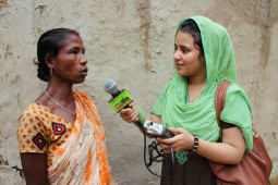 Female journalists at work in Bangladesh.